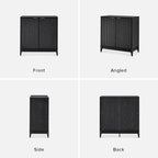 mopio Brooklyn Storage Cabinet, Modern Farmhouse Entryway Accent Case, Buffet Sideboard, Console Table, Credenza, Wood Modular Organizer with Doors & Shelf, Fluted Panel Cupboard (Black, Set of 2)