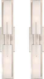 Possini Euro Design Midtown Modern Wall Lights Set of 2 Satin Nickel Silver Metal Hardwired 4 1/2" Fixture White Glass Shade for Bedroom Bathroom Vanity Living Room Home Hallway Dining Kitchen