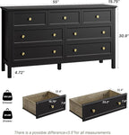 Black Dresser for Bedroom with Gold Handle Modern 7 Drawer Dresser, Wood Chest of Drawer Closet Clothes Storage Organizer for Living Room, Hallway, TV Stand, 55 Inch