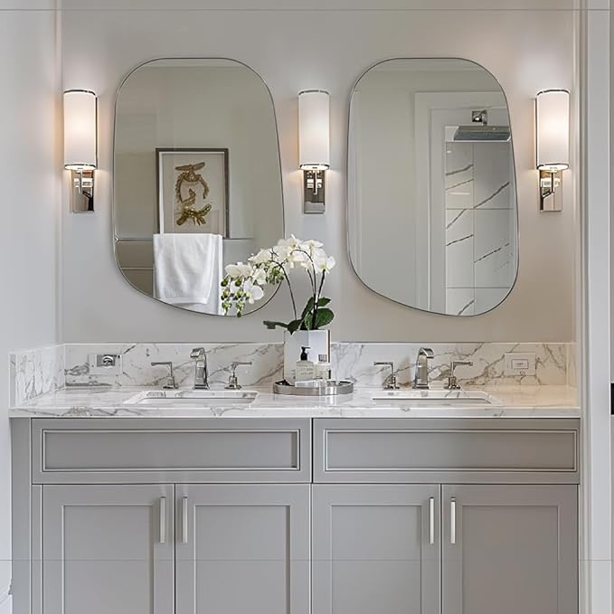 ANDY STAR 24"x32" Chrome Mirror, Silver Asymmetrical Wall Mirror for Bathroom, Unique Irregular Design with SUS304 Stainless Steel Metal Frame, Ideal for Bathroom, Bedroom, Entryway