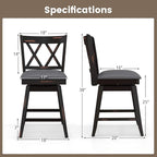 COSTWAY Bar Stool Set of 4 for Kitchen Island, 25" Counter Height Chair with Ergonomic Backrest, Foot Rest, Waterproof PVC Surface & Solid Wood Structure, 360°Swivel Farmhouse Barstool with Back