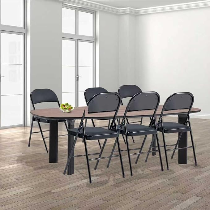 6 Pack Black Folding Chairs with Padded Cushion and Back, Foldable Indoor Outdoor Chairs with 330-LBS Capacity, Portable Heavy Duty Metal Frame Commercial Seat for Kitchen, Party, Events, Wedding