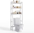 Gizoon Over The Toilet Storage, 3 Tier Bamboo Bathroom Organizer with Adjustable Shelf, Freestanding Above Toilet Stand, Bathroom Storage Shelf Rack