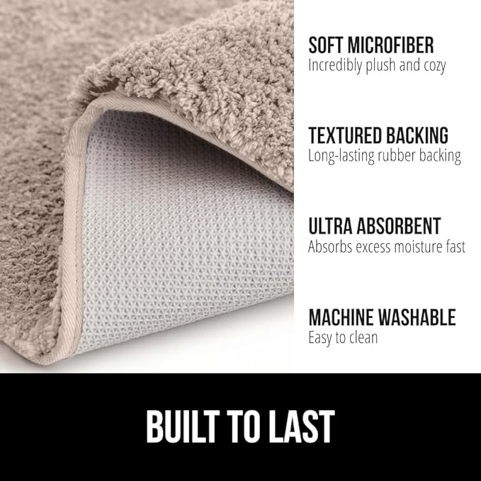 GORILLA GRIP Bathroom Rugs, 60x24, Ultra Soft Absorbent Mat, Thick Plush Bath Rug, Machine Washable, Microfiber Quick Dry, Mats for Shower, Bathtub and Floor, Home Decor Accessories, Beige