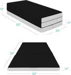 Best Choice Products 4in Portable Full-Size Mattress, Tri-Fold Mattress for Camping, Guest, Toddler, Foam Plush w/Carry Case - Onyx Black