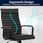 Conference Room Chairs, Ergonomic Executive Office Chair, Ribbed Leather Desk Chair with Lumbar Support, Adjustable Height Mid-Back Swivel Chair with Padded Seat