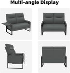 Faux Leather Loveseat, Upholstered Loveseat with Side Tray Table & Storage Pocket, Small Loveseat for Living Room, Modern 2 Seater Sofa Couch for Small Spaces, Bedroom, Gray