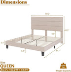 AMERLIFE Queen Size Bed Frame with Linen Upholstered Headboard, Modern Platform Bed with Wooden Slats Support, Noise-Free, No Box Spring Needed, Easy Assembly, Beige