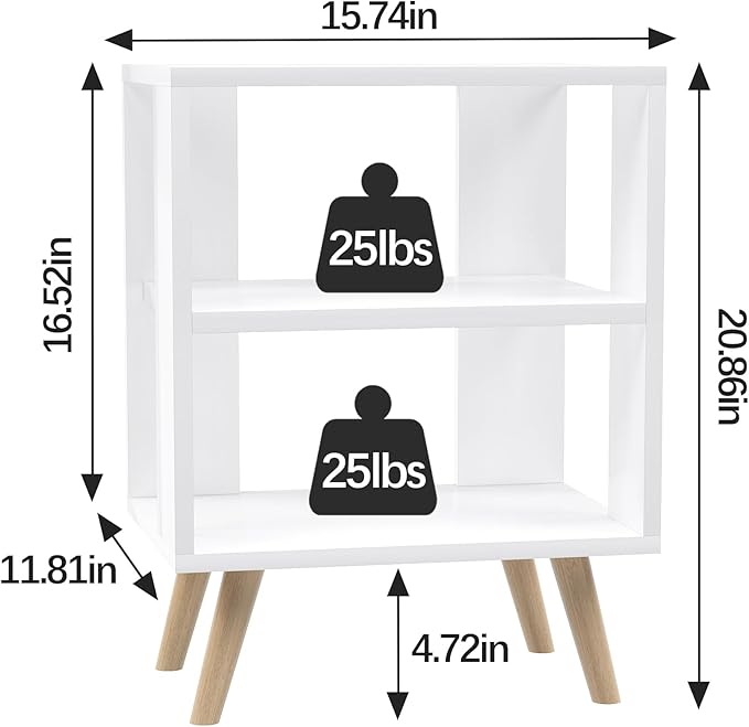 Night Stand, White Kids Nightstand, Modern End Table with Open Storage, 2-Tier Nursery Bedside Table for Small Space, Living Room, Bedroom