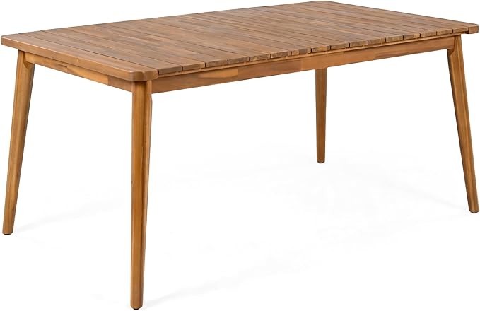 Christopher Knight Home Peggy 63" Farmhouse Patio Acacia Wood Dining Table, Indoor and Outdoor Dining Room Table for 6 Persons, Rectangular Dining Table for Backyard/Garden, Teak Brown