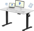 FLEXISPOT EN1 Whole-Piece Standing 48 x 24 Inches Height Adjustable Electric Desk Sit Stand Desk Home Office Desks (Black Frame + White Table Top, 2 Packages)