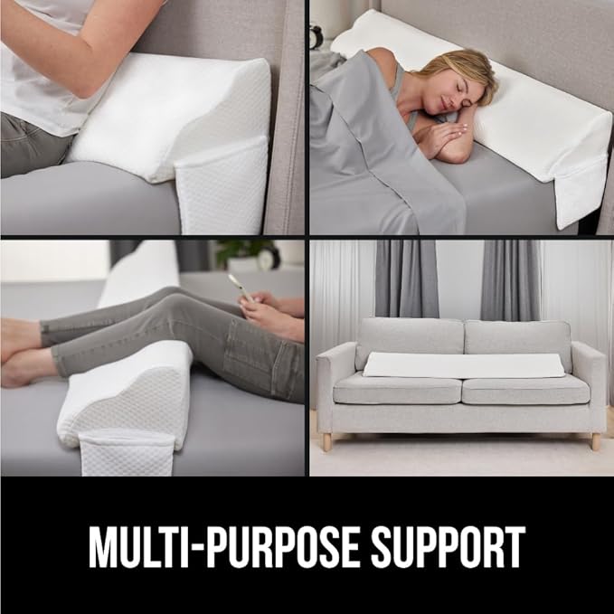 GORILLA GRIP Patent Pending King Bed Wedge Pillow Headboard Gap Filler, US Designed, Comfortable Supportive High Density Foam Pillows, Stay in Place Gripping Dots, Wedges Between Mattress, White
