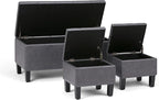 SIMPLIHOME Dover 44 inch Wide Contemporary Rectangle 3 Pc Storage Ottoman in Stone Grey Vegan Faux Leather, Assembled, for the Living Room, Entryway and Family Room