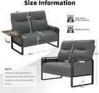 Faux Leather Loveseat, Upholstered Loveseat with Side Tray Table & Storage Pocket, Small Loveseat for Living Room, Modern 2 Seater Sofa Couch for Small Spaces, Bedroom, Gray