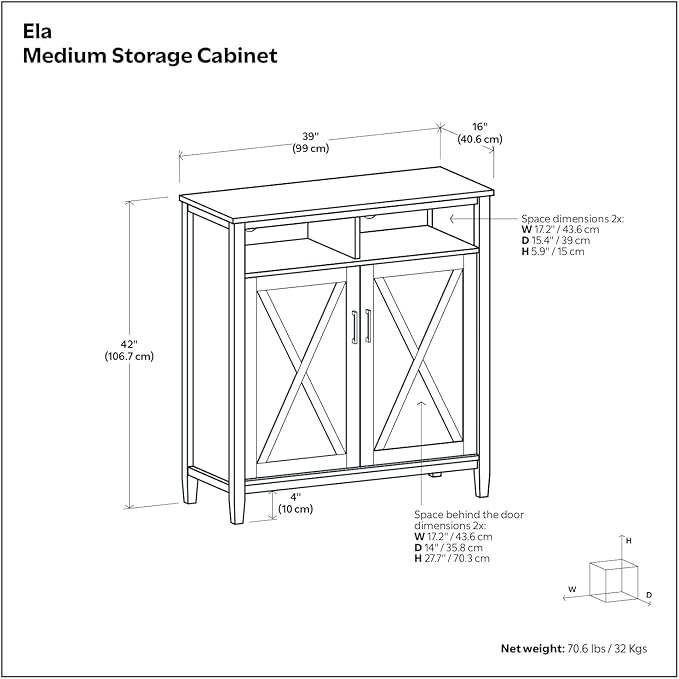 SIMPLIHOME Ela Solid Wood 39 inch Wide Transitional Medium Storage Cabinet in Smoky Brown for The Living Room, Entryway and Family Room