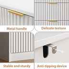 3-Piece Dresser Bedroom Set, 6 Drawer Dresser & 3 Drawer Nightstands with Gold Handles, Fluted Wood Chest of Drawers for Bedroom, Living Room, Entryway, White