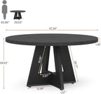 Tribesigns Farmhouse Dining Table, 47 Inch Round Dinner Table for 4 (Black)