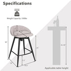 COSTWAY Bar Stools Set of 2, 25" Upholstered Counter Height 360° Swivel Bar Stools w/Backrest & Footrest, Heavy-Duty Metal Frame Armless Breakfast Chairs for Kitchen, Living Room (Set of 2,Grey)