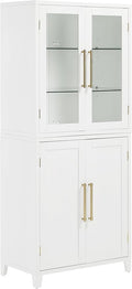 Crosley Furniture Roarke Glass Door China Hutch Kitchen Pantry Storage Cabinet with Doors and Shelves, White
