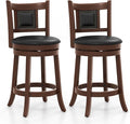 COSTWAY Bar Stool Set of 2, 25.5” Swivel Upholstered Counter Height Bar Stool with Curved Backrest & Cushioned Seat, Solid Rubber Wood Legs & Resting Footrest, for Kitchen Island (2, 25.5”)