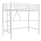 VECELO Metal Loft Bed Twin Size, Heavy Duty Bedframe with Removable Ladder and Safety Guardrail, Space-Saving, Noise Free, No Box Spring Needed, Off White