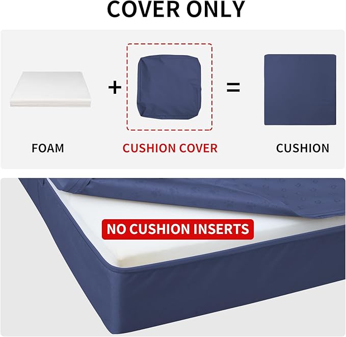 Easy-Going Waterproof Patio Cushion Covers ONLY Cover 24x22x4 inch 2 Pack Replacement Non-Slip Outdoor Seat Cushion Slipcover with Zipper. Navy
