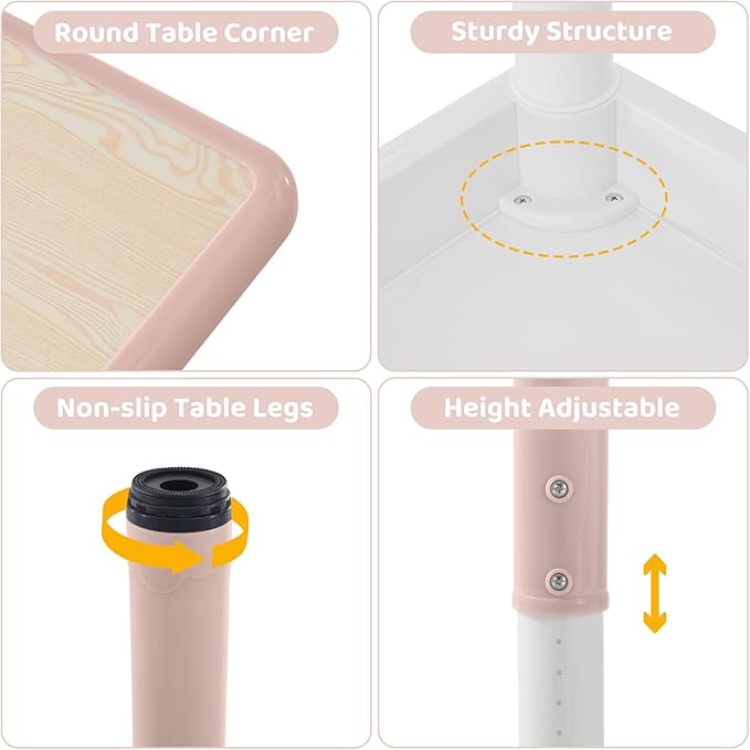 Kids Table and 2 Chairs Set, Height-Adjustable Toddler Table and Chair Set with Graffiti Desktop, 23.6''L x 23.6''W Children Activity Table for Daycare, Classroom, Home