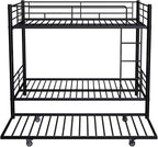 Full Over Full Bunk Bed with Trundle, Heavy Duty Metal Bed Frame with Full-Length Guardrails & Ladder, 3-in-1 Convertible Full Bunk Bed, Noise-Free, No Box Spring Needed, Black