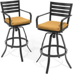 Pellebant Outdoor Swivel Barstools Set of 6, Aluminum 29.5" Bar Height Stool Chairs with Back & Footrest,Rust-Proof Tall Patio Bar Stools for Deck Lawn Garden, for Deck Lawn Garden,Teak