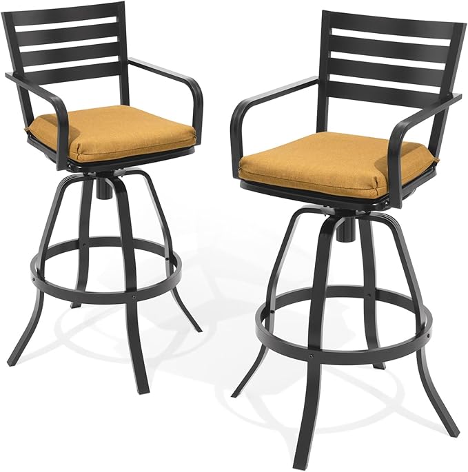 Pellebant Outdoor Swivel Barstools Set of 6, Aluminum 29.5" Bar Height Stool Chairs with Back & Footrest,Rust-Proof Tall Patio Bar Stools for Deck Lawn Garden, for Deck Lawn Garden,Teak