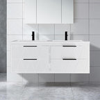 eclife 48" Bathroom Vanities Cabinet with Sink Combo, Wall Mounted Floating Cabinet W/Decor Line, Soft-Close System, 4 Extra Big Drawers, Matte Black Faucet, White