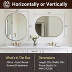 ANDY STAR Oval Bathroom Mirror, 24x32’’ Gold Oval Mirror Pill-Shaped Design in Stainless Steel Metal Frame for Bathroom, Entryway, Living Room, Contemporary 1" Deep Wall Mount Vertical or Horizontal