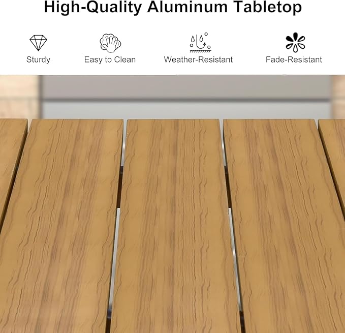PURPLE LEAF 5 Pieces Oversized Square Patio Dining Set with Outdoor Aluminium Dining Table and Woven Chairs Modern Metal Furniture Cushions Sets for Garden Yard Indoor Decor Kitchen Teak