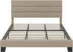 SHA CERLIN King Platform Bed Frame with Upholstered Fabric Headboard, Mattress Foundation with Strong Wooden Slats Support, No Box Spring Needed, Beige
