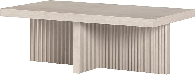 Henn&Hart 44" Fluted Rectangular Wood Pedestal Low-Profile Coffee Table for Living Room, Family Room or Office, Alder White