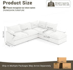 Oversized Cloud Modular Sectional Sofa, Comfy Down Filled Cloud Couch with Removable Cover, L Shaped 4 Seat Couch with Ottoman, Deep Seat Sectional Couches for Living Room, Cream White