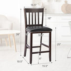 COSTWAY Counter Height Bar Stools Set of 2, 25'' Wooden Pub Chairs with PU Leather Seat, Mid Century Modern Upholstered Island Chairs for Kitchen, Living Room, Dining Room, Bar