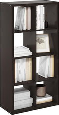Furinno CUBICLE Book Shelf, 8-Cube Thick Frame Bookshelf, Horizontally & Vertically Reversible Bookcase with Open Back, 14.6 x 30 x 57.9, for Living Room, Bedroom, Home Office, Black Dark Oak