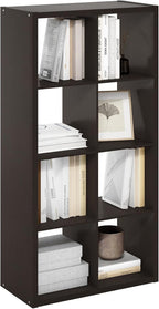Furinno CUBICLE Book Shelf, 8-Cube Thick Frame Bookshelf, Horizontally & Vertically Reversible Bookcase with Open Back, 14.6 x 30 x 57.9, for Living Room, Bedroom, Home Office, Black Dark Oak