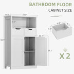 Shintenchi Floor Storage Cabinet, Bathroom Organizer with Doors and Drawers, Freestanding Side Cupboard Pantry with Adjustable Shelf, White