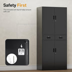 Metal Storage Cabinet，71" Garage Storage Cabinet with 2 Locking Drawer and 4 Adjustable Shelves ，Black Tool Cabinet，Lockable File Steel Cabinet for Home, Office, Gym, School.