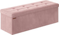 SONGMICS Mazie Collection - Storage Ottoman Bench, Foldable Foot Rest, 15 x 43 x 15 Inches, End of Bed Bench, Storage Chest, Load 660 lb, Living Room, Bedroom, Entryway, Jelly Pink ULSF277R01