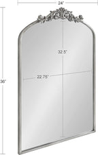 Kate and Laurel Arendahl Traditional Arch Mirror, 24 x 36, Antique Silver, Baroque Inspired Wall Decor