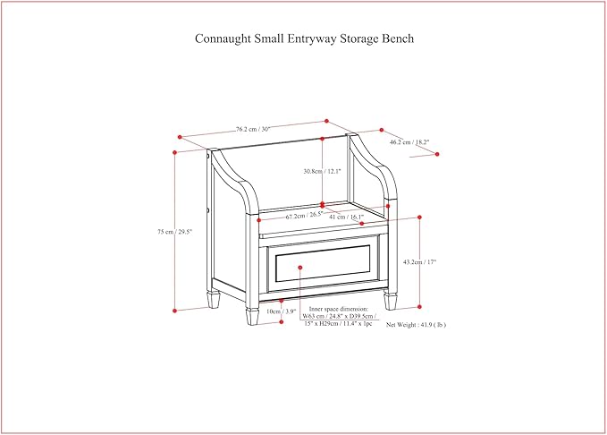 SIMPLIHOME Connaught Entryway Storage Bench - 30 inch Wide Solid Wood Small Storage Seat in Chestnut Brown, Traditional Bench for Entryway or Living Room with Lift-Up Lid and Decorative Trim