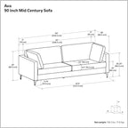 SIMPLIHOME Ava Sofa in 100% Recycled Polyester Tightly Woven Performance Fabric, Pebble Grey, 90-inches Wide, Handcrafted Mid-Century Modern Style Sofa for Living Room or Couch for Family Room