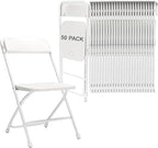 Folding Chairs 50 Pack,White Plastic Folding Chair for Outdoor Use,Heavy Duty 350lb Capacity Portable Event Chairs with Steel Frame,Wedding,Party,Office,Dining (No Assembly Required)