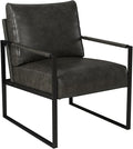 INZOY Leather Accent Chair with Metal Frame, Comfy Living Room Chair with Plump Backrest and Cushion, Mid Century Modern Chair with Sturdy Structure, Easy to Clean, Dark Grey