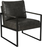 INZOY Leather Accent Chair with Metal Frame, Comfy Living Room Chair with Plump Backrest and Cushion, Mid Century Modern Chair with Sturdy Structure, Easy to Clean, Dark Grey
