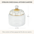 MACKENZIE-CHILDS Sterling Check Kitchen Canister, Decorative Gray-and-White Glass Storage Jar with Lid, Small