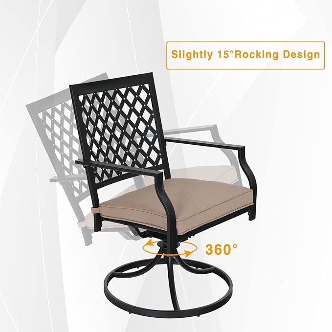 Sophia & William Patio Dining Chair Set of 2, Outdoor Metal Swivel Rocking Chairs with Cushion, for Garden Backyard Bistro
